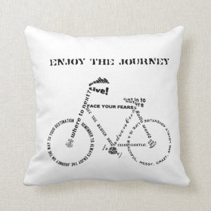 Coussin Appréciez le voyage, bicyclette de mots d'aventur