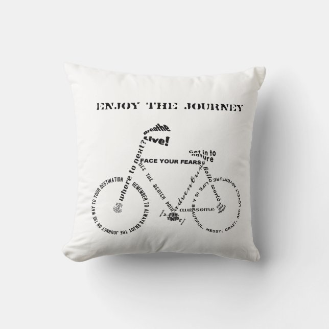 Coussin Appréciez le voyage, bicyclette de mots d'aventure (Recto)