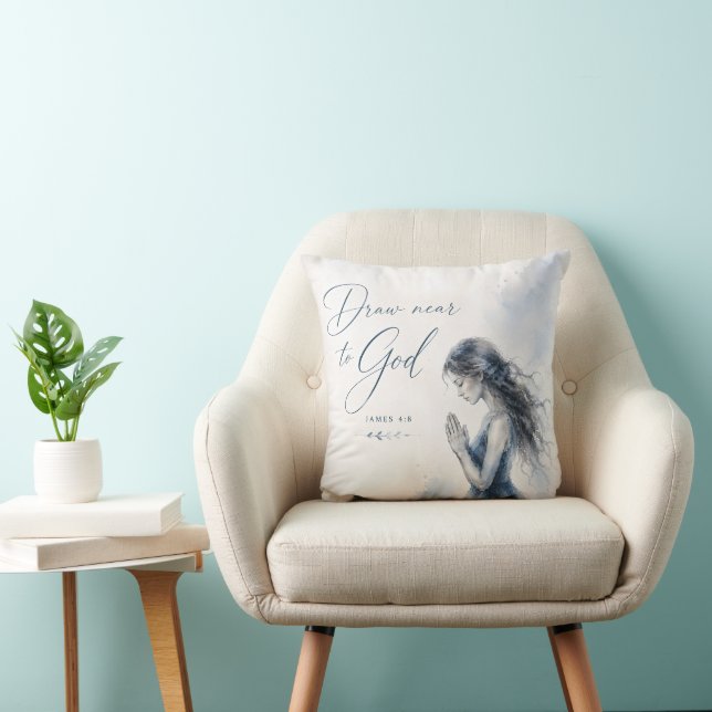 Coussin Approchez-vous de Dieu Jacques 4:8 Aquarelle chrét (Chaise)