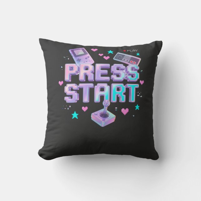 Coussin Appuyez sur Start Y2K Rétro Gaming Arcade Chrome 9 (Recto)