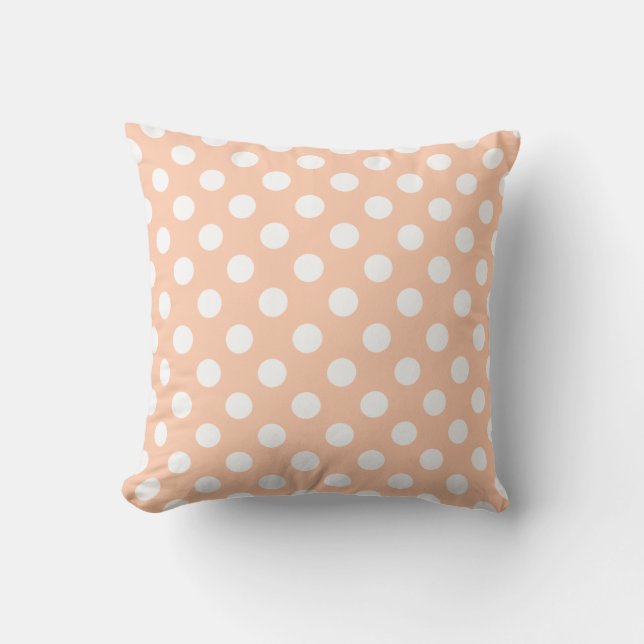 Coussin Apricot Couleur Avec De Grands Pois Blancs Élégant (Recto)