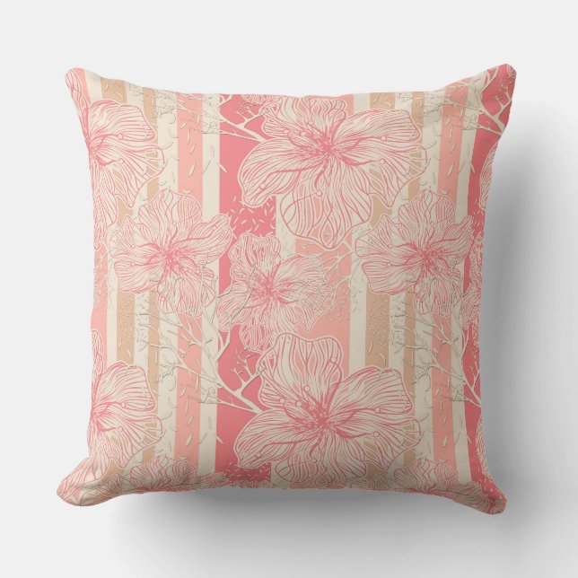 Coussin Apricot motif à rayures florales rose (Recto)