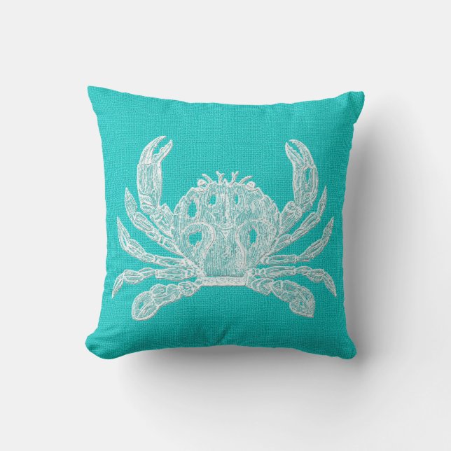 Coussin Aqua avec look Burlap crabe blanc (Recto)