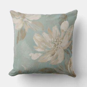 Coussin Aqua Bleu Beige Crème Abstrait Floral