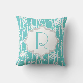 Coussin Aqua bleu, blanc motif en bambou