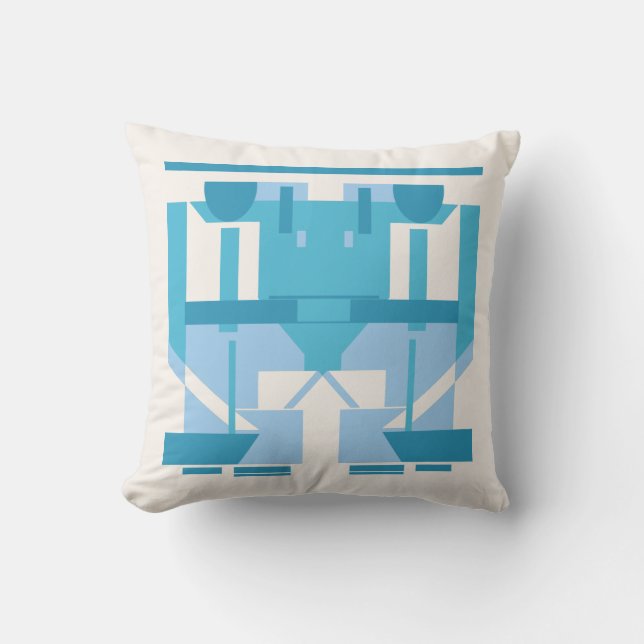 Coussin Aqua Bleu clair Turquoise Blanc Mosaïque Abstraite (Recto)