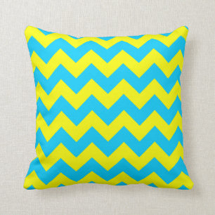 Coussin Aqua bleu et jaune Zigzag