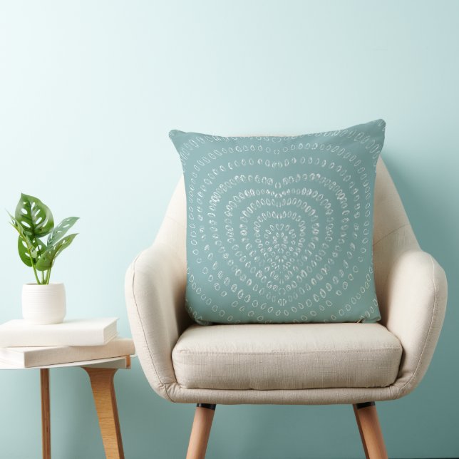 Coussin Aqua Blue Concentré Coeurs blancs Boho (Chaise)
