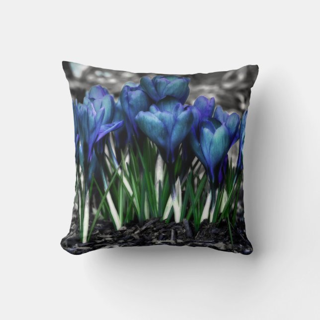 Coussin Aqua Blue Crocus Blooms (Recto)