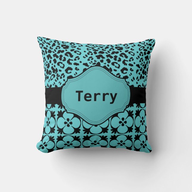 Coussin Aqua Blue et Black Monogram (Recto)