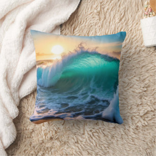 Coussin Aqua Blue Frozen Ocean Waves Seascape