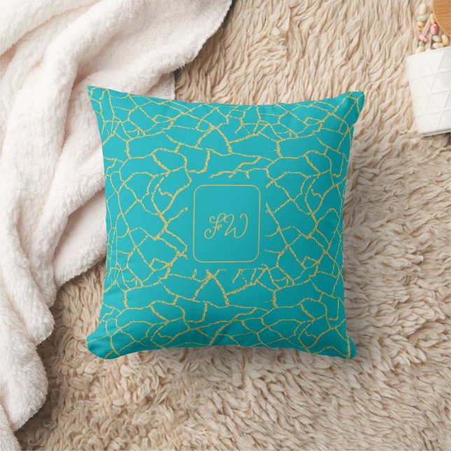 Coussin Aqua Blue Gold Chic CrackMotif (Couverture)