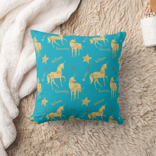 Coussin Aqua Blue Gold Magical Unicorn   (Couverture)