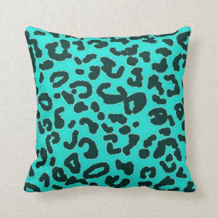 Coussin Aqua Blue-Green, Poster de animal Leopard Turquois