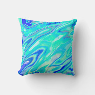 Coussin Aqua Blue Marble Texture Abstrait Motif liquide