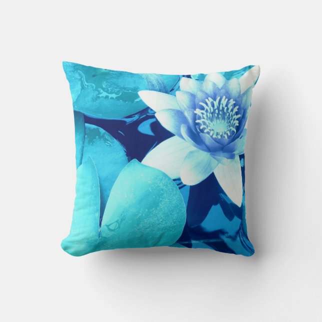 Coussin Aqua Blue Nénuphar Jeu d'oreiller style 4 (Recto)