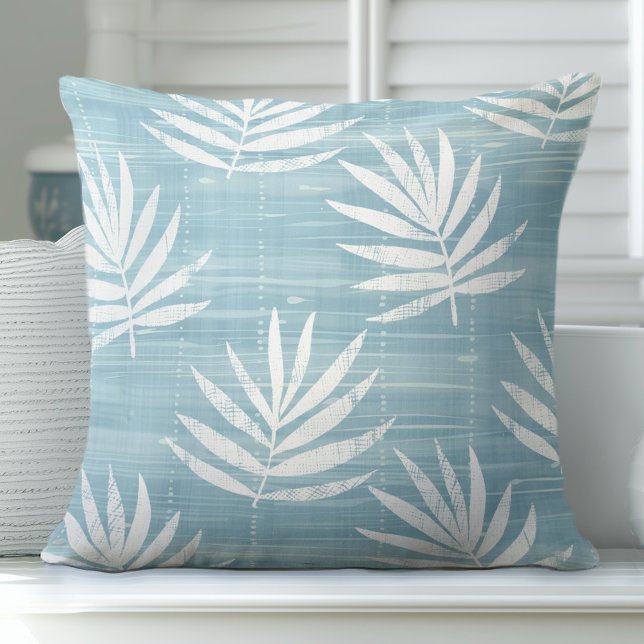 Coussin Aqua Blue Palm Feuilles Jeu d'oreiller (Créateur téléchargé)