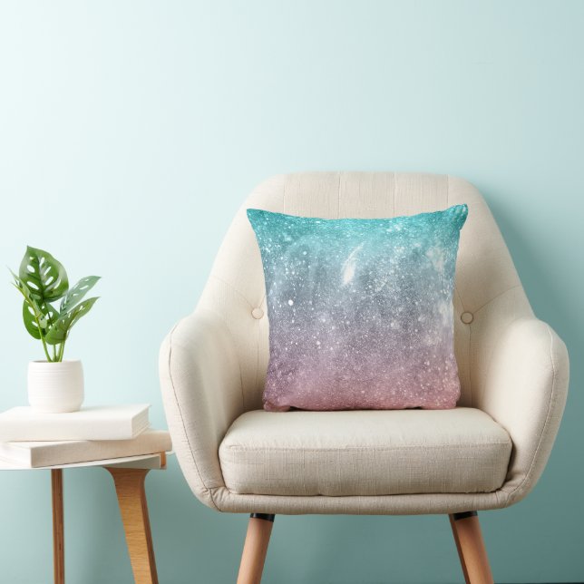 Coussin Aqua blue Pink ombre mer galaxie abstraite (Chaise)