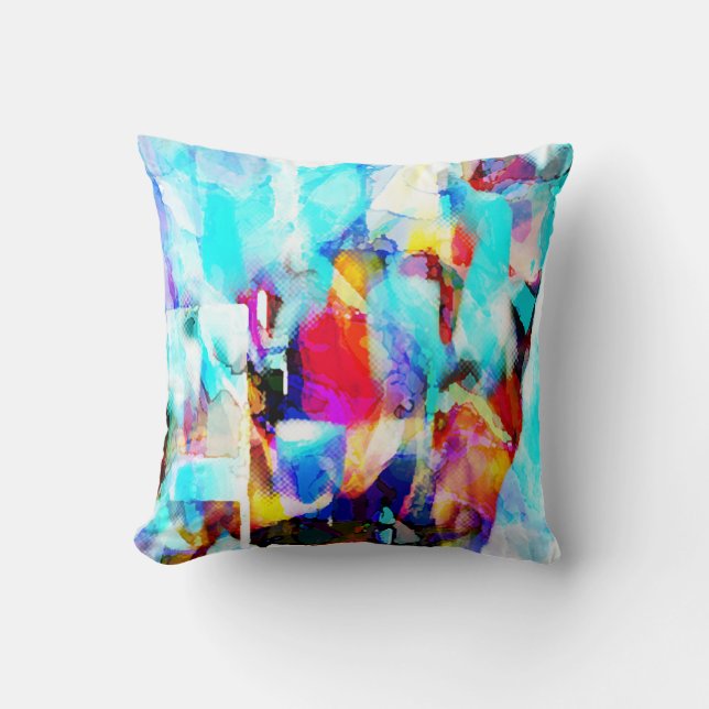 Coussin Aqua Blue Rose Jaune Blanc Peinture Art Design (Recto)