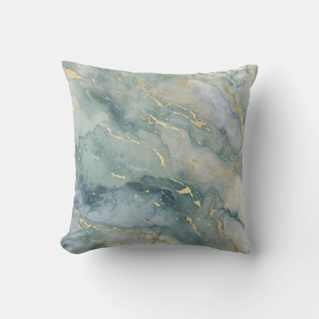 Coussin Aqua Blue Sage Vert Or Impression Abstraite (Recto)