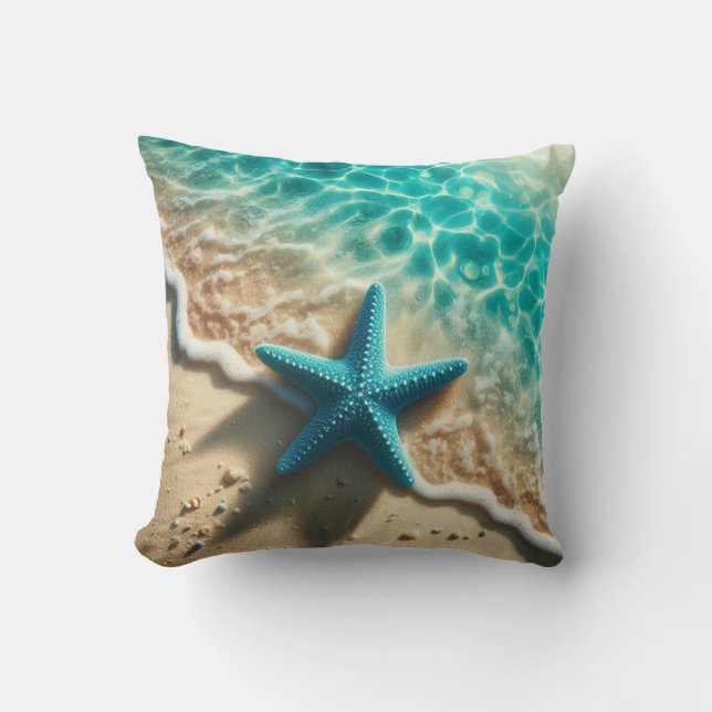 Coussin Aqua Blue Starfish Seashell Tropical Beach Océan (Recto)