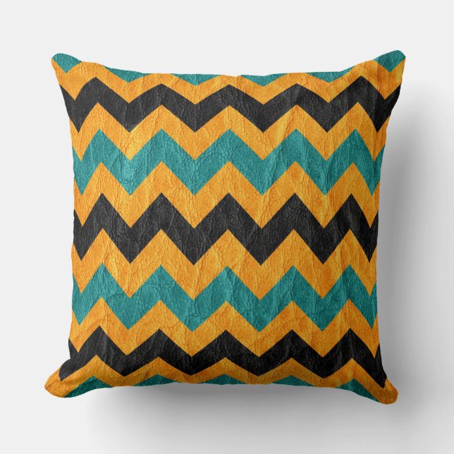 Coussin Aqua Chevron en cuir noir moderne (Recto)