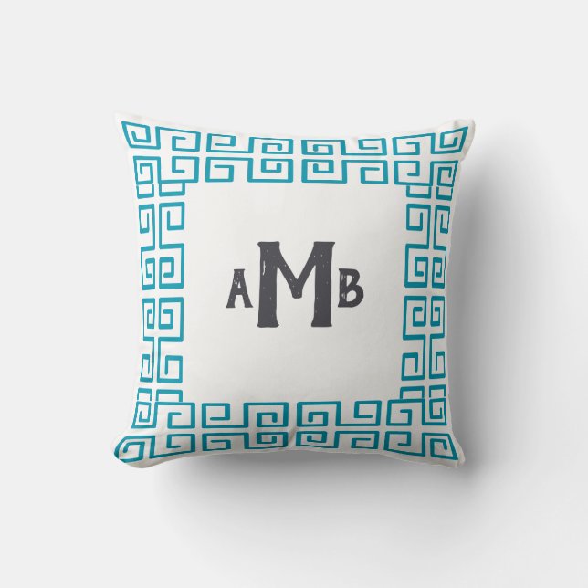 Coussin Aqua Chinoiserie Grand Monogramme de la frontière  (Recto)