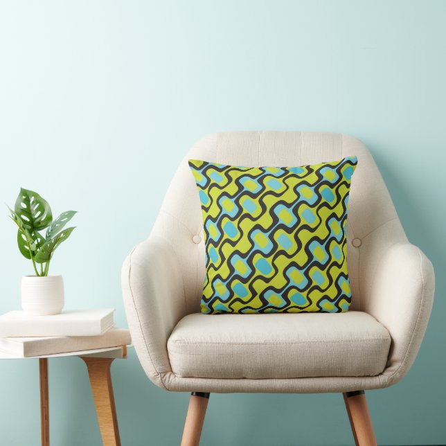 Coussin Aqua du milieu du siècle et Motif rétro Chartreuse (Chaise)
