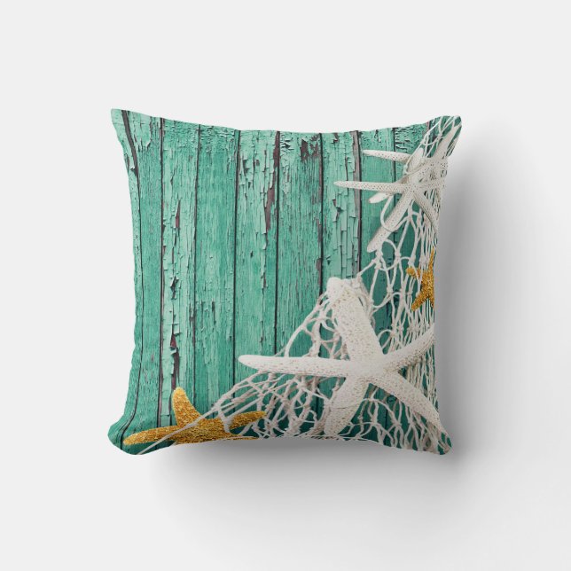 Coussin Aqua en bois | de plage de fabrication d'étoiles (Recto)