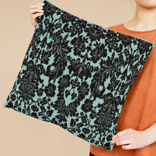 Coussin Aqua et Damassé Noir