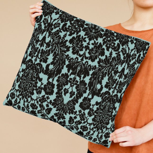 Coussin Aqua et Damassé Noir (Créateur téléchargé)
