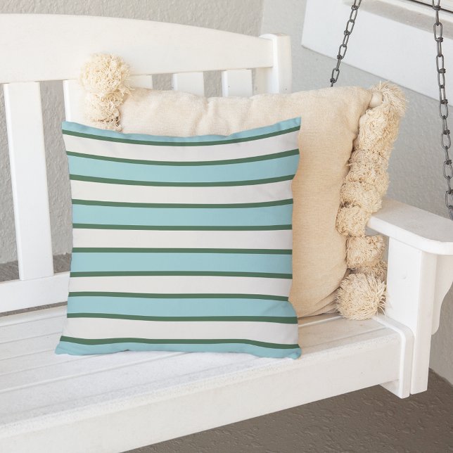 Coussin Aqua et Hunter Green Summer Strie Outdoor (Créateur téléchargé)