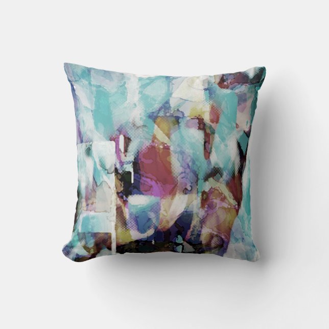 Coussin Aqua Fuschia Purple Beige Peinture Art Design (Recto)