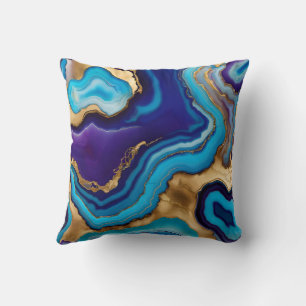 Coussin Aqua Gold Blue Purple Veins Agate