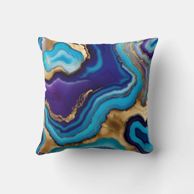 Coussin Aqua Gold Blue Purple Veins Agate (Verso)
