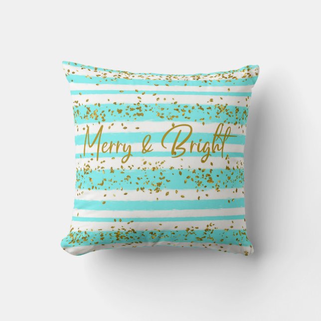 Coussin Aqua Gold Parties scintillant Confetti Merry & Bri (Recto)