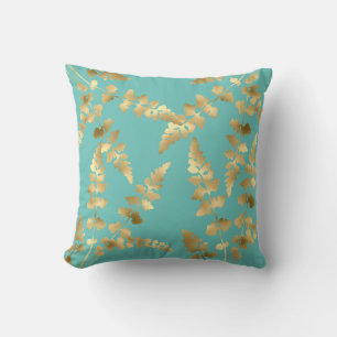 Coussin Aqua Green Gold feuille hamptons double face