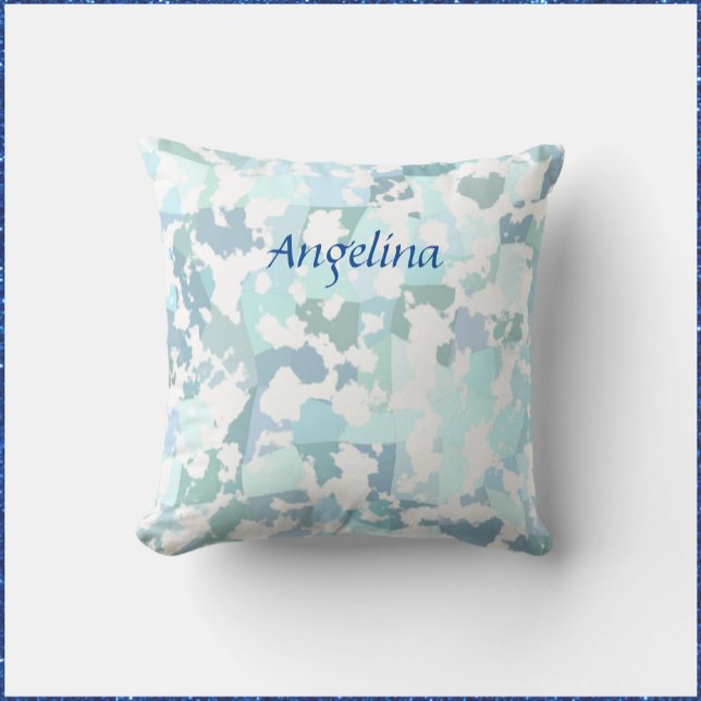 Coussin Aqua Gris et blanc Géométrique Abstraite (Créateur téléchargé)