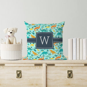 Coussin Aqua   Joli Motif Dinosaure coloré Monogramme enfa