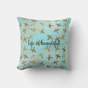 Coussin Aqua Mint Gold Dragonflies Aquarelle personnalisée