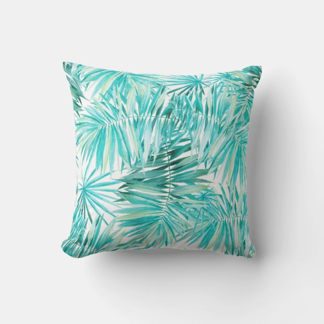 Coussin Aqua Mint Tropical Palm Feuilles (Recto)