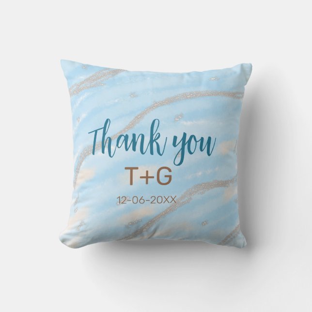Coussin Aqua or merci ajouter nom du couple date année tex (Recto)