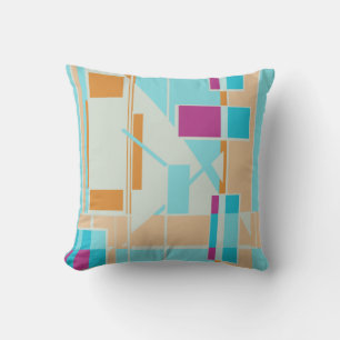 Coussin Aqua Orange Hors Blanc Magenta Motif d'art géométr