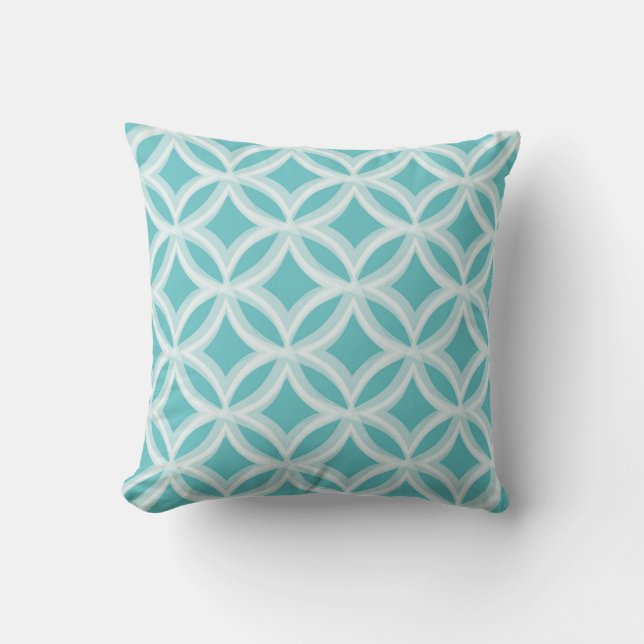 Coussin Aqua peint de motif de Quatrefoil bleu (Recto)