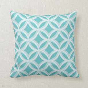 Coussin Aqua peint de motif de Quatrefoil bleu