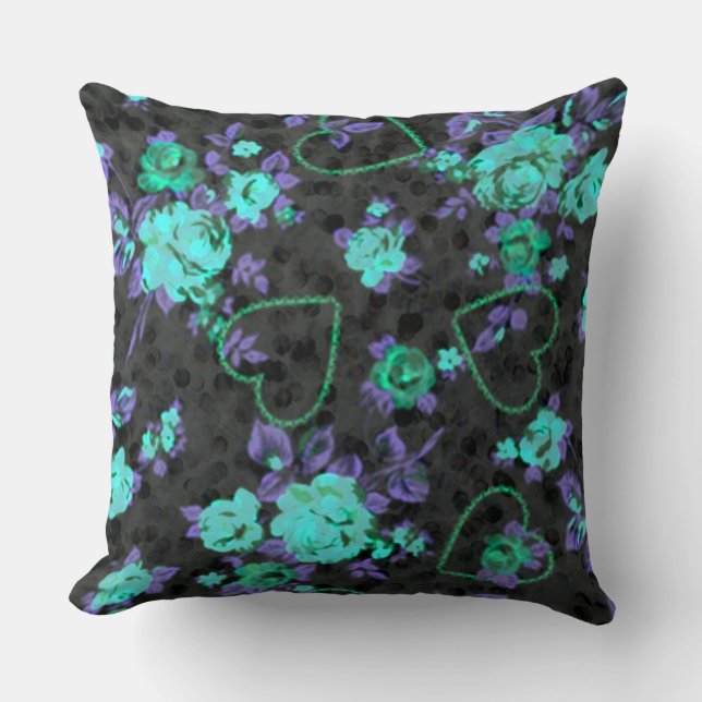 Coussin Aqua & Purple Roses Jeu d'oreiller (Recto)