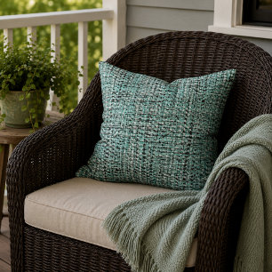 Coussin Aqua Seafoam Bleu Vert Gris Motif Tissé Boucle