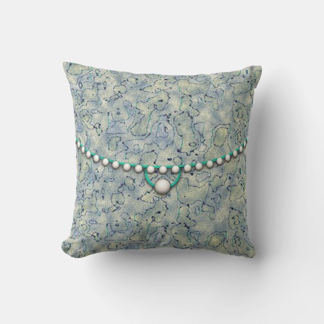 Coussin Aqua Smokey avec perles (Recto)
