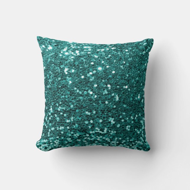 Coussin Aqua Teal d'impression de scintillement de Faux de (Recto)