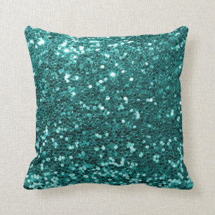 Coussin Aqua Teal d'impression de scintillement de Faux de